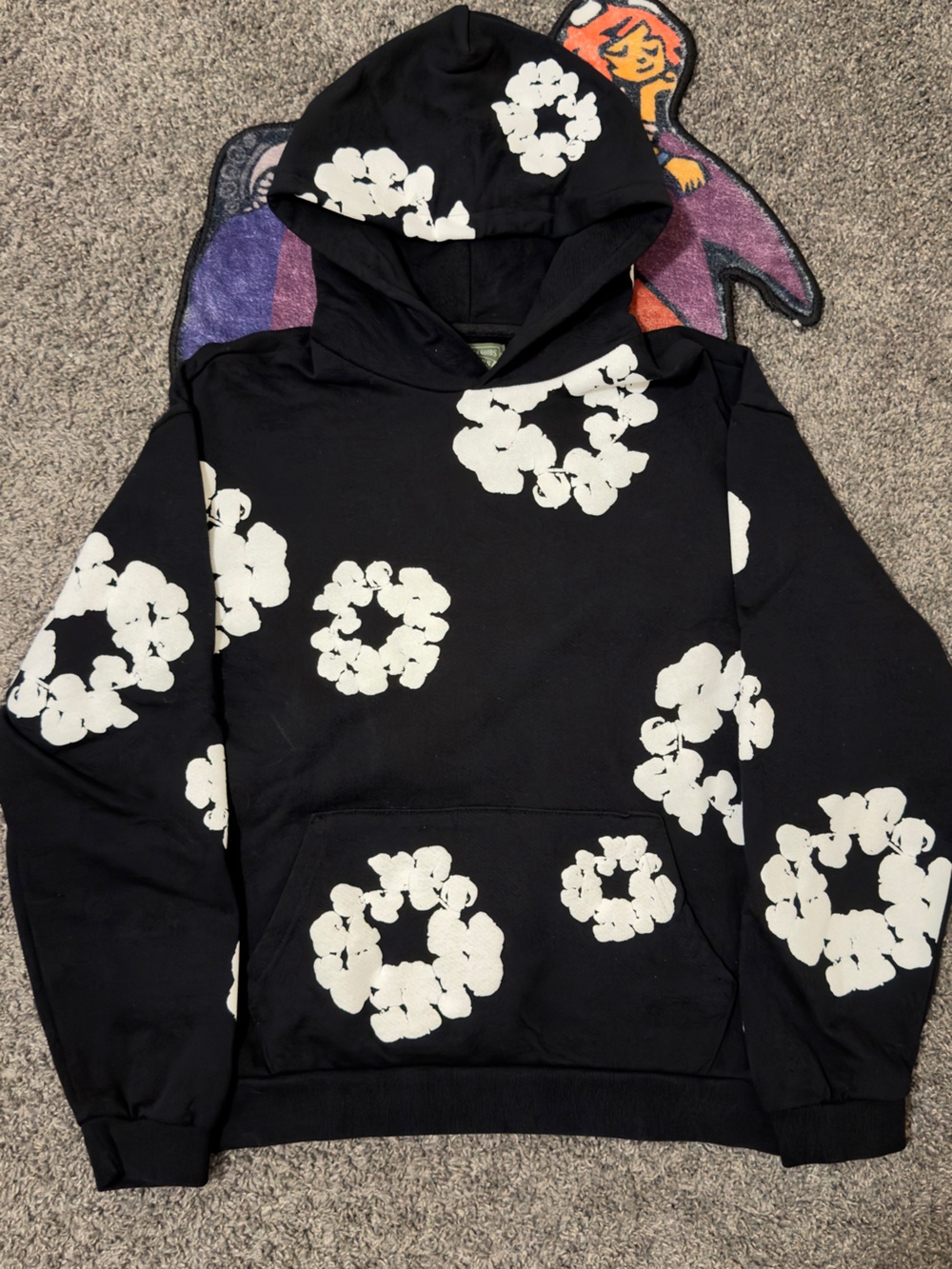 Men's Black Hoodie with White Floral Ring Print